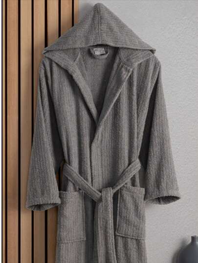 Accappatoio con cappuccio in cotone a righe unisex GÜVENAL EOS, prodotto in Turchia, 100% cotone, taglia M-L-XL, idea regalo per matrimonio, corredo, set da bagno