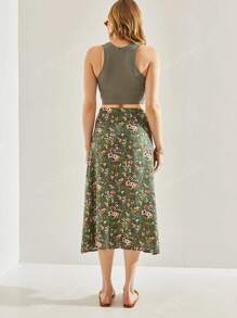 Gonna midi a-line casual con stampa floreale da donna