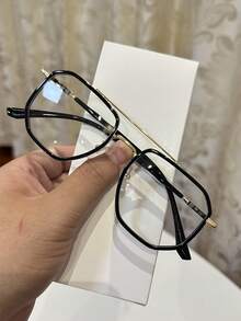 1pc Men's Casual Vintage Square Aviator Black Rimless Sunglasses, Suitable For Daily Wear And Street Photography