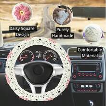 onEternal Hand-Knitted Cute Puff Steering Wheel Cover And Seatbelt Covers Car Accessories Set