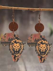 1 Pair New African Cultural Map Wooden Earrings, Retro Style Earrings For Women - Multicolor - View 9