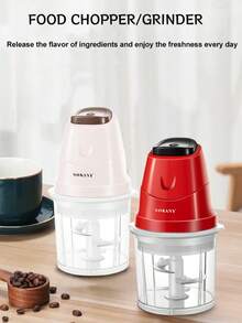 SOKANY 多功能迷你食品电动蒜蓉机，便携式不锈钢电动切肉机，蔬菜切丝机，适用于辣椒、坚果和肉类的研磨机，电动切丝机，蔬菜、辣椒和肉类研磨机，食物粉碎机，双速重型肉类、蔬菜、食物切丝机，易于清洁的设计，厨房小工具，操作简单，快速见效 - 查看 3