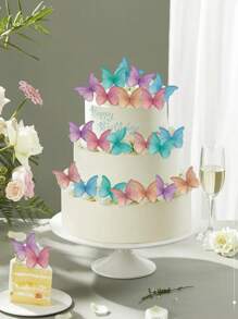 48 paquetes de decoraciones para cupcakes con mariposas 3D de papel de oblea rosadas, decoraciones encantadoras de mariposas para pasteles para bodas, baby showers, cumpleaños y fiestas