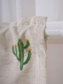 1pc Cute Cactus Embroidered Ruffled Sheer Curtain, Window Valance For Decor, Suitable For Daily Use And Holidays - Multicolor - View 8