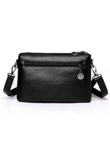 Multifunctional Solid Color Shoulder Bag For Women, Waterproof Crossbody Purse Business Casual Storage Bag, School Commuting Messenger Bag, Black Briefcase For Daily Use, Travel Satchel Bags Multiple Compartments Holiday Gift