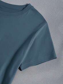 Boys Casual Printed Grey Blue Round Neck Short Sleeve T-Shirt, Summer Tops For Teens & Students - Dusty Blue - View 4