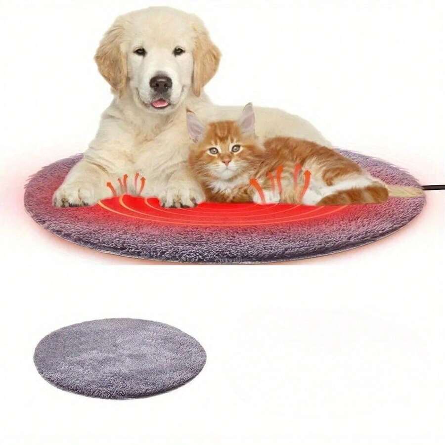 40cm Round Electric Pet Heating Pad - Constant Temp For Dogs & Cats, Soft Warm Bed With Chew - Resistant USB, Cozy Heating Blanket - Gray - View 1