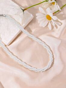 1pc French Elegant 3-Layer Twisted Simulated Pearl Necklace, Suitable For Women Everyday, Commute, Wedding, Party, A Great Jewelry Gift For Girlfriend, Family, Wife On Birthday, Christmas, Valentine's Day