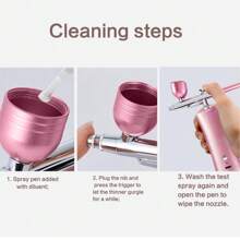 Portable Spray Gun With Air Compressor, Single Action Spray Gun For Nail Art, Crafts, Cake Decorating - Pink - View 9