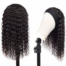 Curly Headband Wig Human Hair Deep Wave 30 Inch Human Hair Headband Wig Curly Hair Wig With Headband Attached No Lace Front Wig Human Hair Wigs None Lace Front Wigs Human Hair For Women Human Hair Natural Color - Natural Black - Xem 5