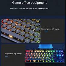 EWEADN 打字机游戏键盘 104 键有线复古朋克圆形键帽带蓝色背光 USB 有线电脑外接键盘适用于游戏和办公适用于 Windows 笔记本电脑白色