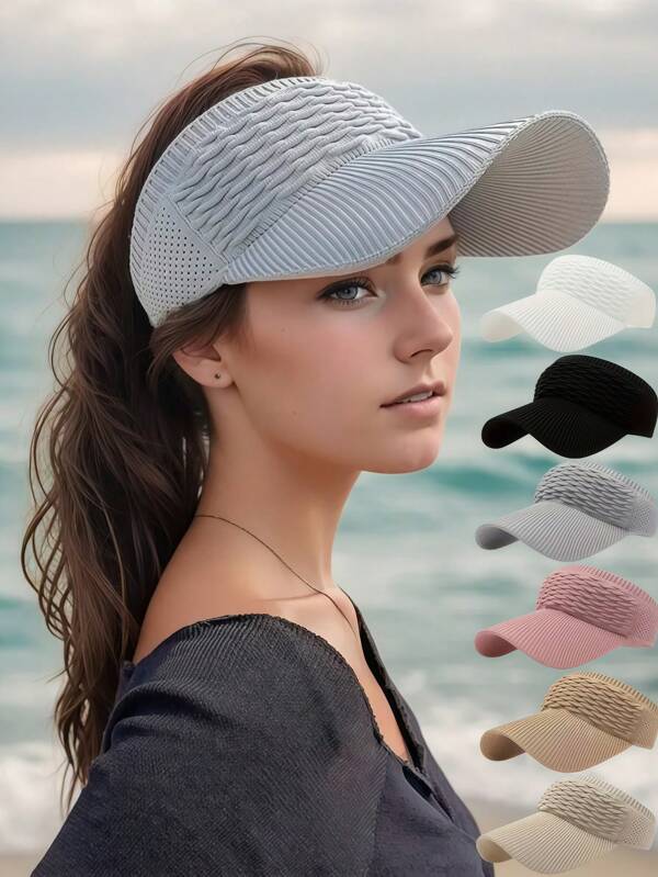 1 pieza Sombrero de sol para mujer de textura de escama de pez | Sombrero de sol plegable elástico | Protección UV | Diseño de ala curvada tejida | Adecuado para correr y actividades al aire libre | Lavable | Visera de sol de malla transpirable | Perfecto para actividades al aire libre como correr, senderismo, camping, golf, playa | Sombrero de sol tejido | Sombrero de sol de malla transpirable