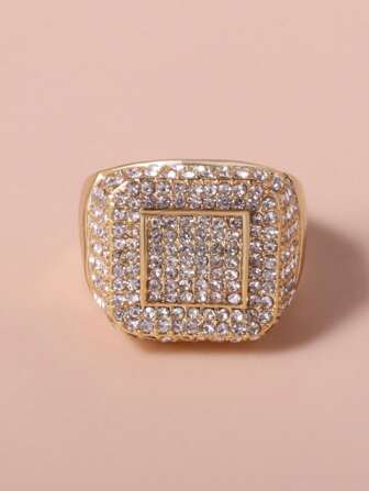 1 pièce Bague de forme carrée plaquée or/argent avec zircone cubique, design simple polyvalent, plusieurs styles et couleurs disponibles