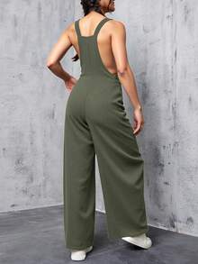 Overall mujer dama casual vintage holgado comodo pana bolsillos costados relajado versatil juvenil streetwear urbano moderno tirantes ajustables corte ancho - Verde - Ver 3