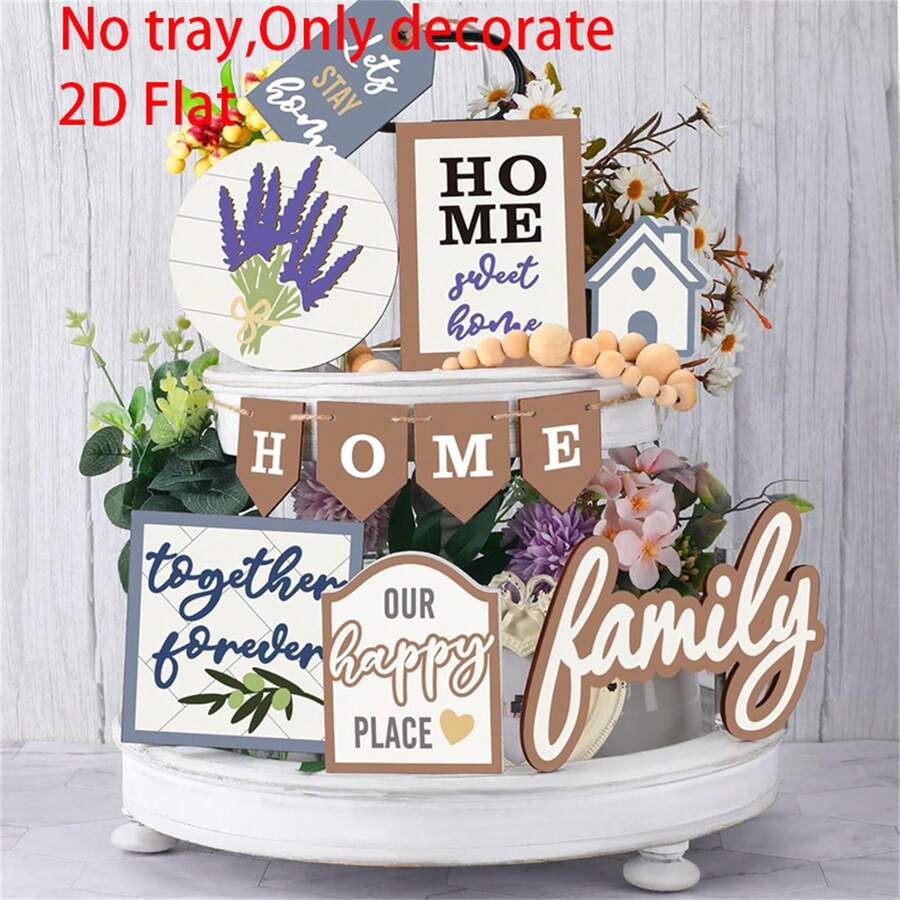 12 Pieces "HOME Family Our Happy Place" Wooden Tray Ornaments Hanging Decoration Desktop Decoration Ornaments Holiday Ornaments Suitable For Living Room Bedroom Kitchen Thanksgiving Gift Christmas Gift Holiday Gift (No Tray) - Multicolor - View 1