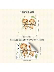 1 件儿童房墙贴 | 卡通树枝动物贴纸 | 俏皮松鼠狮子图案 | 可移除育儿室装饰 | 易撕粘贴卧室墙贴 - 彩色 - 查看 3