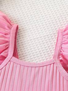 Young Girls 3pcs/Set Summer Casual Dress, Puff Sleeve Striped Floral Print, Fashion Vacation Outdoor Sundress - Multicolor - View 3