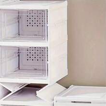 1pc 6-Tier Modern Foldable Shoe Rack, Standalone Plastic Storage Box With Lid, Stackable, Transparent, Dust-Proof, No-Assembly Organizer