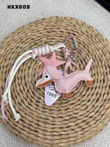 HXXOOS Pingente de Bolsa Dachshund Rosa no Estilo Y2K com Alça Entrelaçada de Estrela-do-mar Criativa - Chaveiro Fofo, Doce e Legal DIY Essencial para Meninas Estudantes, Acessório Obrigatório para Bolsas, Bolsas de Ombro, Mochilas, Sacolas de Praia, Acessórios de Verão, Férias