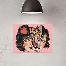 1pc "Weird" Love Evil Tattoo Style Canvas Art Poster, Frameless Wall Decor, Suitable For Living Room, Bedroom, Home Office, Retro Modern Cartoon Design - Multicolor - View 5