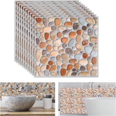 12 st. Pebble-klistermärken, 3D-självhäftande, avtagbara kakelklistermärken, lämpliga för kök, badrum, vardagsrum, sovsal, väggtapeter, golvklistermärken, enkla att installera, 12 st./6 st. rumsdekor, väggdekor, väggklistermärken