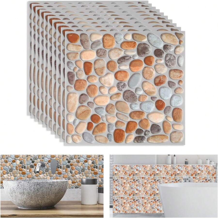 12 piezas de pegatinas de baldosas de piedra 3D autoadhesivas y extraíbles, adecuadas para cocina, baño, sala de estar, dormitorio, papel tapiz de pared, piso, fácil de instalar, 12 piezas/6 piezas, decoración de habitación, decoración de pared, pegatinas de pared, pegatina de pared