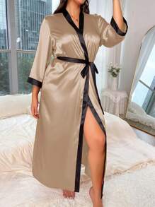 1pc Women Plus Size Ice Silk Short Robe Dress, Sexy & Fashionable For Home Wear, Spring/Autumn, For Fall, Cozy Outfit
