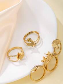 5 Fashionable And Elegant Stainless Steel Butterfly Ring Sets For Women Suitable For Daily Matching Holiday Dating Gifts Engagement And Wedding Accessories