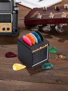 1pc Guitar Pick Holder - Guitar Shaped Pick Organizer Case, Can Hold 5 Guitar Picks, Convenient Carrying, Elegant Pick Pouch Guitar Pick Holder, Guitar Speaker Model Pick Holder (Without 5 Random Colored Picks) , Portable And Popular Guitar Pick Rack, Suitable For Guitarists Use As Gift Giving