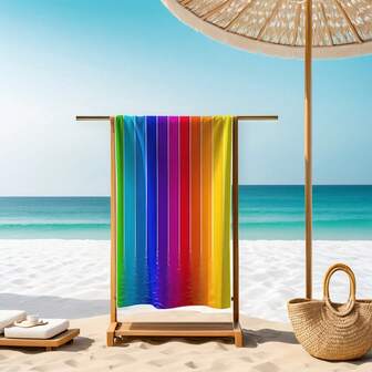 منشفة شاطئ سريعة الجفاف من الميكروفايبر - مخطط قوس حيوي ، ماصة وقوية للغاية ، مثالية للشاطئ والتخييم والسفر والعطلات ، معدات شاطئ حيوية للتخييم