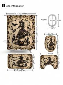 1 Stücke/4 Stücke Halloween Hexe Bad Kürbis Vorhang Dekoration, schönes Einweihungsgeschenk, moderne Heimdekoration, wasserdichter Duschvorhang und Toiletten-Bodenmatte Drei-Teile-Set mit 12 Duschvorhangösen Schulanfang