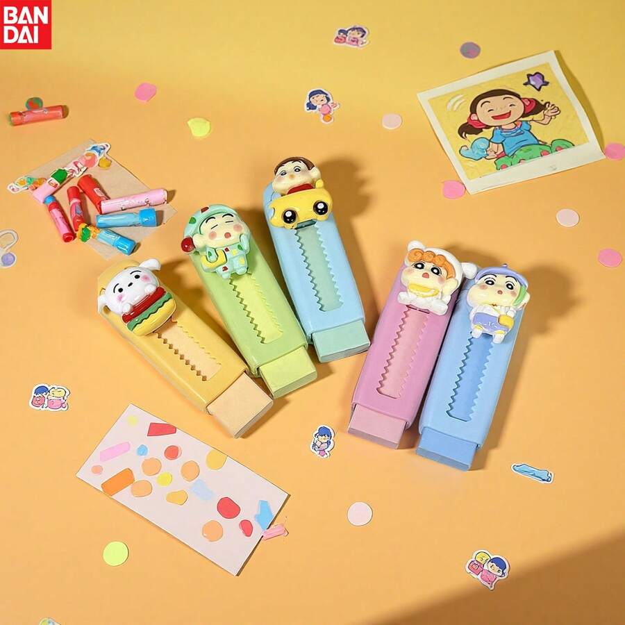 Bandai, Crayon Shin Chan Series, Anime Cartoon Eraser, Easy Colored Eraser Stationery, Student Gift, Easy To Clean, Ideal For Writing And Drawing, Perfect For Office And Study Supplies, Cute Eraser, Perfect Party Gift&Birthday Surprise Gift, Ideal For Christmas, Halloween, Thanksgiving Gifts., School Supplies,Back To School