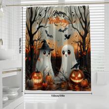 [Cadeau d'Halloween] 1 pièce/4 pièces Ensemble de décoration de rideau de douche d'Halloween | Beau cadeau moderne pour la maison avec 12 crochets de rideau de douche et 3 pièces de tapis de sol de toilette Rentrée des classes