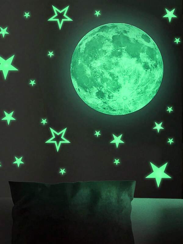 Glow Stars And Full Moon Wall Stickers For Starry Sky, Glowing Star Beautiful Wall Decals For Any Room, Beautiful Wall Decals, Glow In The Dark Stars Light Your Ceiling Room Decor Wall Decor