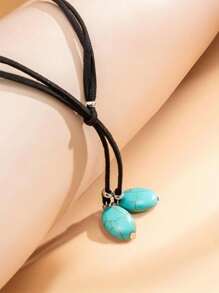 1pc Adjustable Y-Shaped Turquoise Necklace, Bohemian Style Suitable For Women's Daily And Holiday Wear