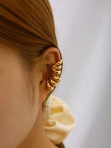 TONSI 1 Pair Elegant Chic Punk Minimalist Geometric Circle Stainless Steel 18K Gold Plated Clip-On Earrings, Suitable For Work, Daily, Party, Gift For Friends, Family, Colleagues - Multicolor - View 4