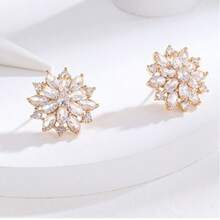 jugalstar 1 对全钻石雪花锆石耳钉，适合女士 - 雪花金色2 - 查看 2