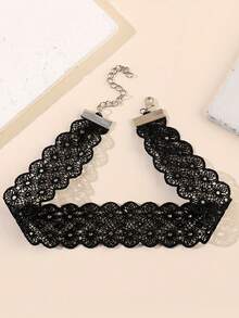 1pc Gothic Style Lace Hollow Choker Necklace, Fashion - Black Lace - View 1
