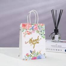 12/24PCS Floral Design Thank You Kraft Paper Gift Bags, Gift Packaging Bag, For Wedding Party Decor, Birthday Party Supplies, Theme Party Gifts Decorations