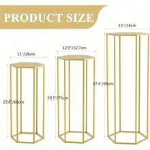 Cylinder Stand Hexagon Gold Pedestal Stand For Party 3pcs Metal Plant Stand Tall Cake Cylinder Pedestal Stand For Wedding Flower Vase Living Room Patio Decoration,Kitchen Accessories,Graduation Season, Valentine's Day, Spring And Summer - 金色 - 查看 3