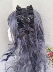 1 Piece Angel Demon Wing Hairband Handmade KC Gothic Bow Lace Headband Doll Black And Pink Secondary Character Dress Up Headpiece Fashion Hair Accessories