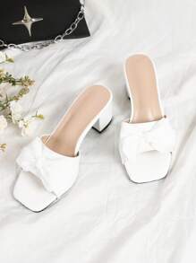 Glänzende weiße quadratische Muster Mode High Heel Sandalen, Frauen Plateau-Absatz Slip-On elegante Kleider Schuhe mit Schleife