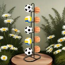 6/8/10 Tier Black Metal Sports Ball Organizer Rack - Multi-Layer Basketball, Volleyball, Football Storage Rack, Home & Garage Sports Equipment Holder To Save Space