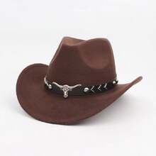 1pc Women's Western Cowboy Hat With Cow Headband, Exquisite Workmanship, Outdoor Riding, Hiking, Driving, Party, Cowboy Accessories
