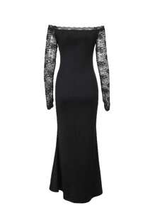 Vestido de cóctel con hombros descubiertos y encaje de contraste para mujeres, otoño