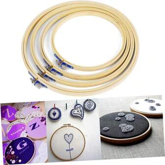 5PC Green And Bamboo Material DIY Handmade Cross Stitch Embroidery - Embroidered Embroidery Rings Can Be Used As Home Decoration Ornaments, Dream Catcher Decoration Rings, Mobile Phone Keychain, Shoulder Bag Clothing Ornaments, Desk Headboard Ornaments, And Car Interior Ornaments