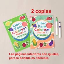 Livro de Colorir Educacional em Espanhol Idades 3+ - Aprenda Animais, Frutas, Legumes com Papel Grosso, Desenho Fácil e Atividade de Rabiscar, De Volta às Aulas, Material Escolar