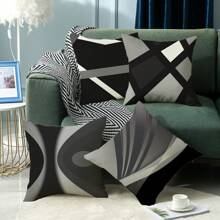 Set Of 4 Black Throw Pillow Covers Modern Abstract Grey Stripes Acrylic Bold Decorative Pillow Covers, Comfortable Washable Polyester Cushion Covers For Home Decor Square 17.7x17.7 Inch Pillow Covers (Pillow Core Not Included)