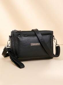 Multifunctional Solid Color Shoulder Bag For Women, Waterproof Crossbody Purse Business Casual Storage Bag, School Commuting Messenger Bag, Black Briefcase For Daily Use, Travel Satchel Bags Multiple Compartments Holiday Gift