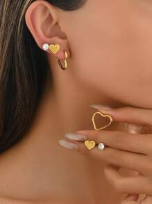 Set de 6 piezas Pendientes de aro elegantes de circonita, de acero inoxidable, adecuados para uso diario
